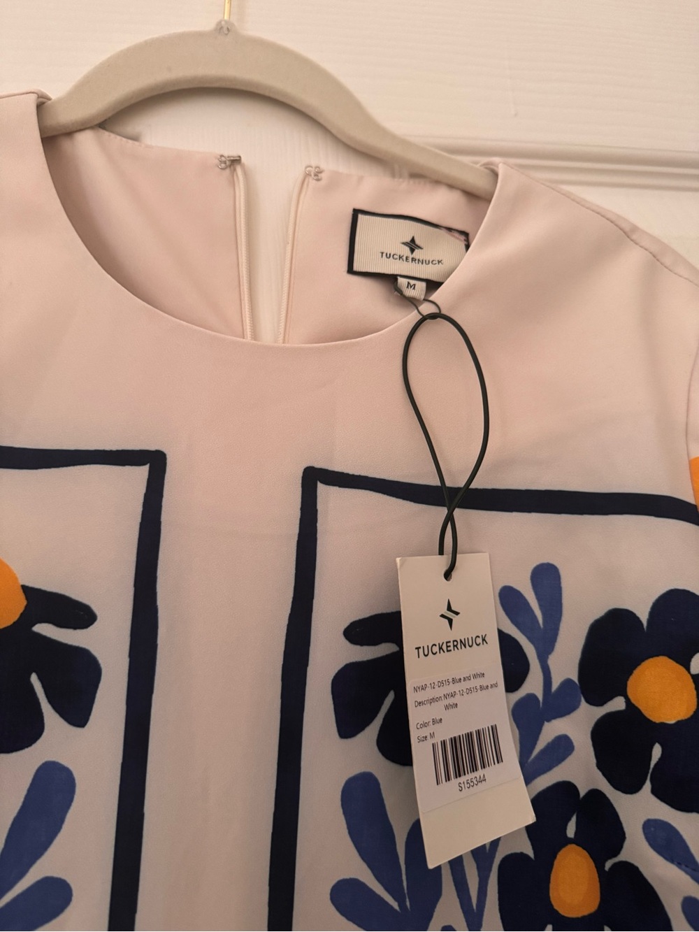 Tuckernuck NWT Cream Maxi Dress with Blue Floral Panels and Black Trim - Picture 5 of 7